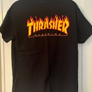 Thrasher Black T-Shirt, size medium, with Orange Flame Logo